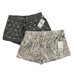 NWT PJ Salvage Small LOT Of 2 Lounge Shorts Gray Hearts Leopard SOFT #6828